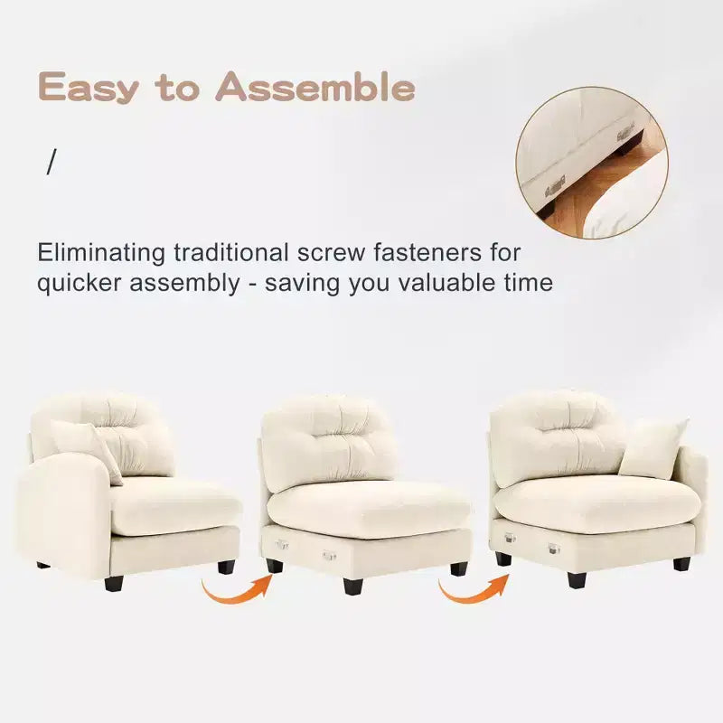3-Seater Beige Modular Chenille Fabric Sectional U Shaped Couch With 2 Ottomans and 2 Throw Pillows for Living room