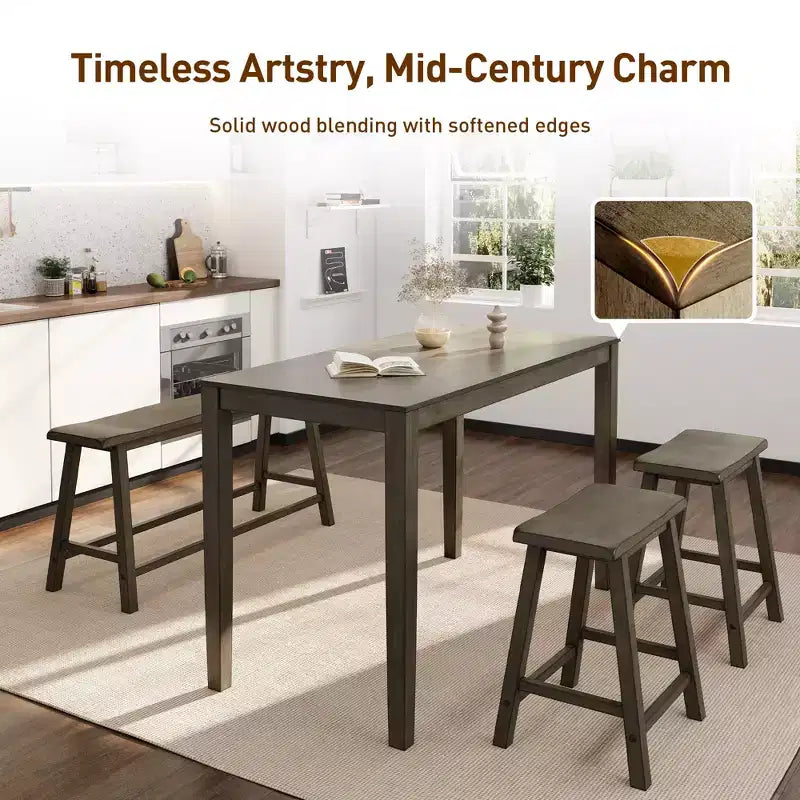 Captiva Designs 4 Piece Wood Dining Table Set with Rectangular Dining Table & Stools & Bench