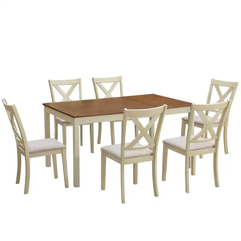AMERLIFE 7-Piece Farmhouse Dining Table Set, 60 Space-Saving Table with 6 Chairs for Dining Room, Kitchen
