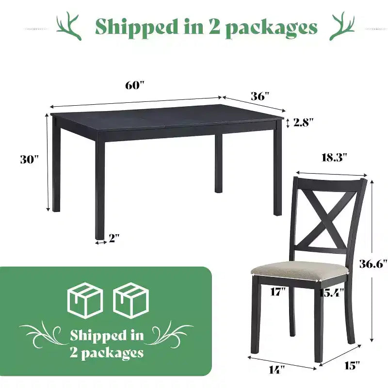 AMERLIFE 7-Piece Farmhouse Dining Table Set, 60 Space-Saving Table with 6 Chairs for Dining Room, Kitchen