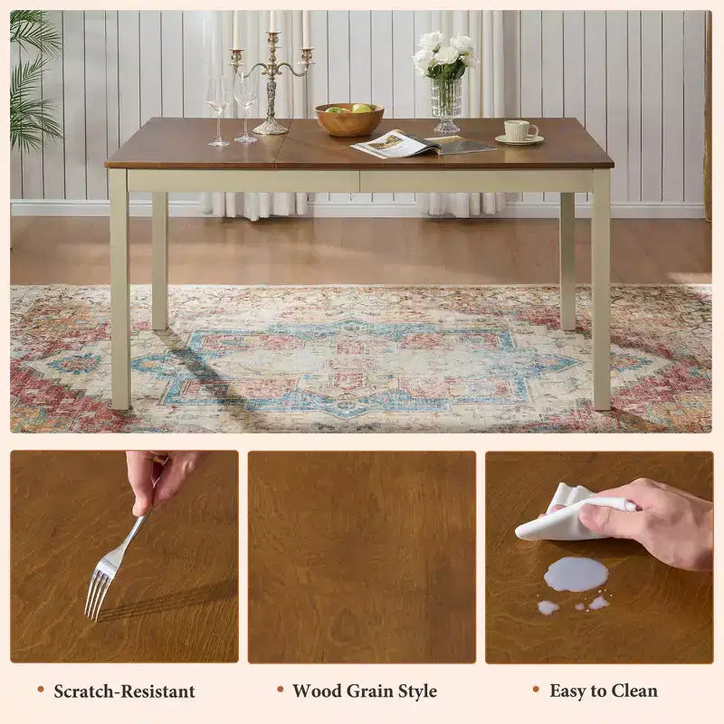 AMERLIFE 7-Piece Farmhouse Dining Table Set, 60 Space-Saving Table with 6 Chairs for Dining Room, Kitchen