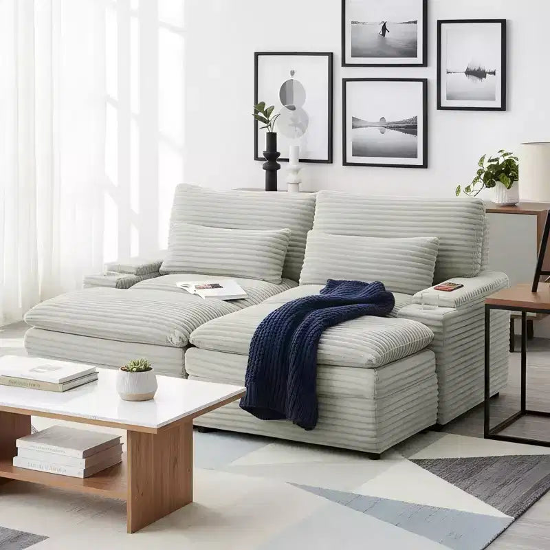 Polibi Modern Corduroy Loveseat Sofa with Two Movable Ottomans