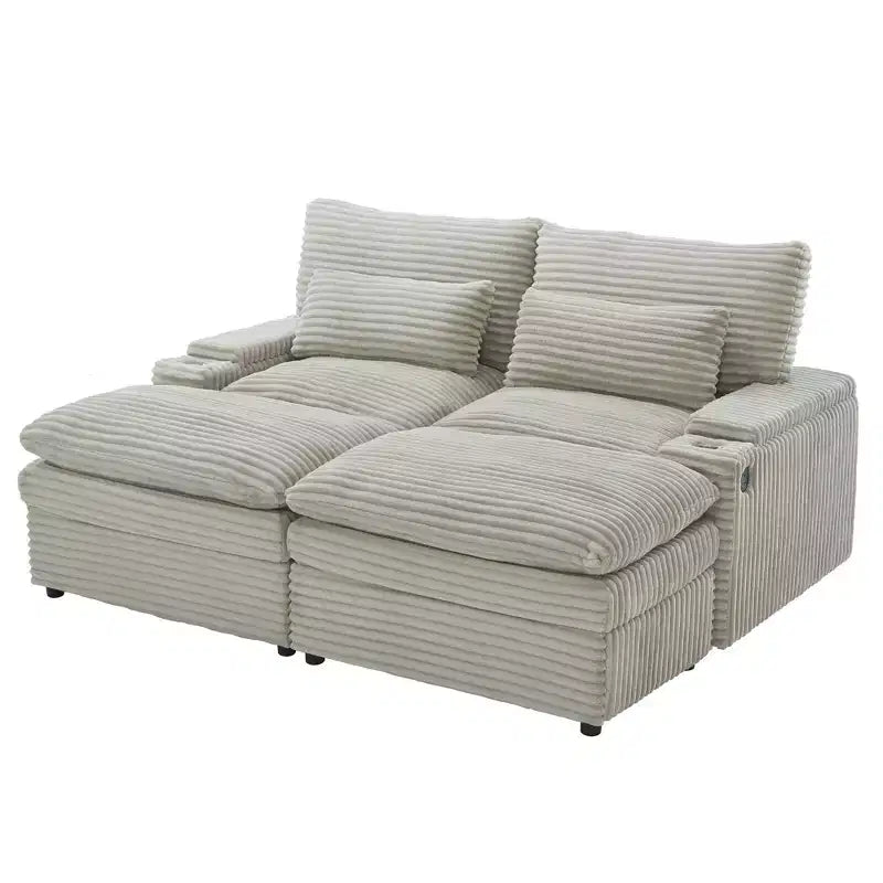 Polibi Modern Corduroy Loveseat Sofa with Two Movable Ottomans