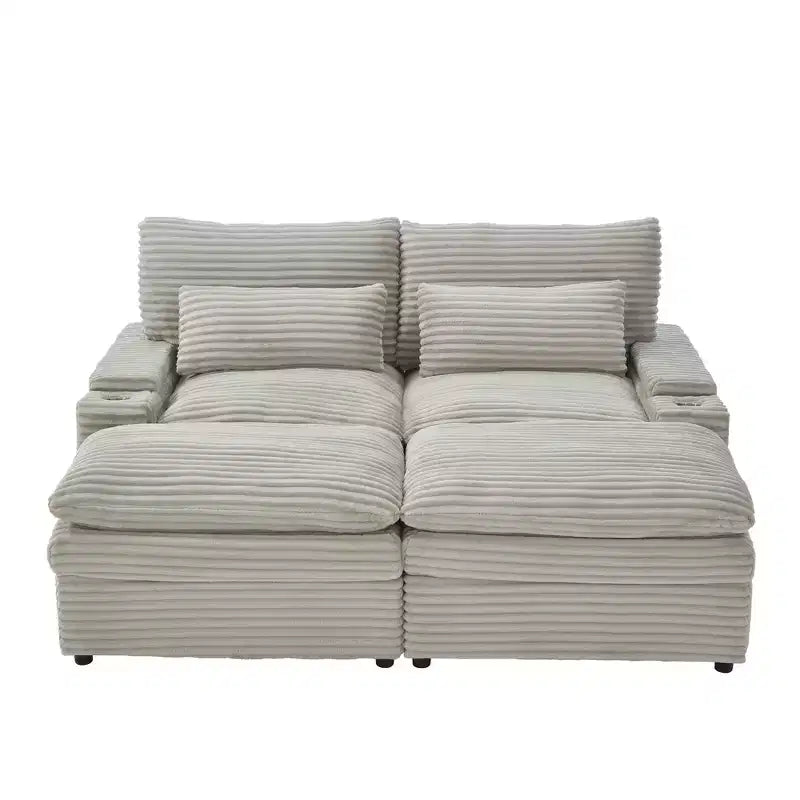 Polibi Modern Corduroy Loveseat Sofa with Two Movable Ottomans