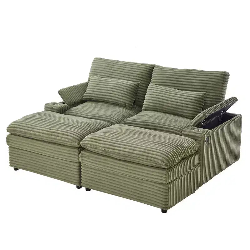 Polibi Modern Corduroy Loveseat Sofa with Two Movable Ottomans
