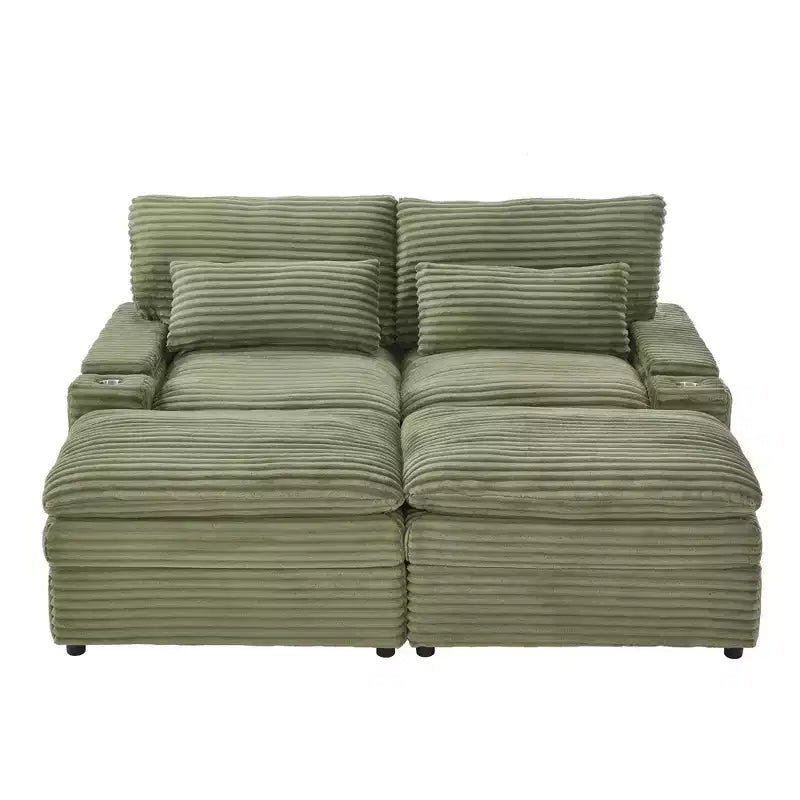 Polibi Modern Corduroy Loveseat Sofa with Two Movable Ottomans
