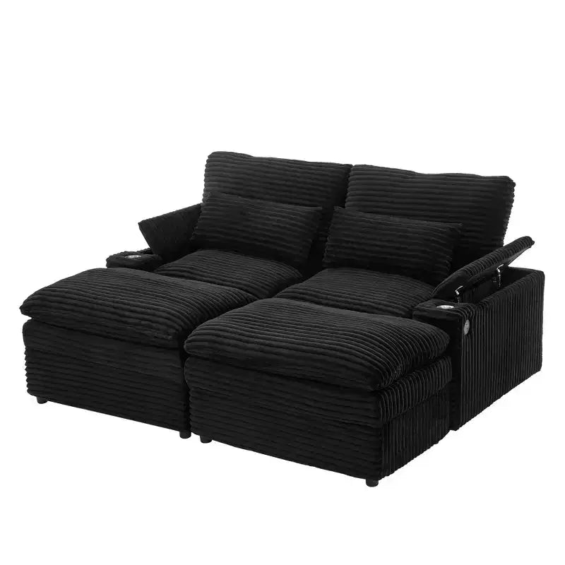 Polibi Modern Corduroy Loveseat Sofa with Two Movable Ottomans