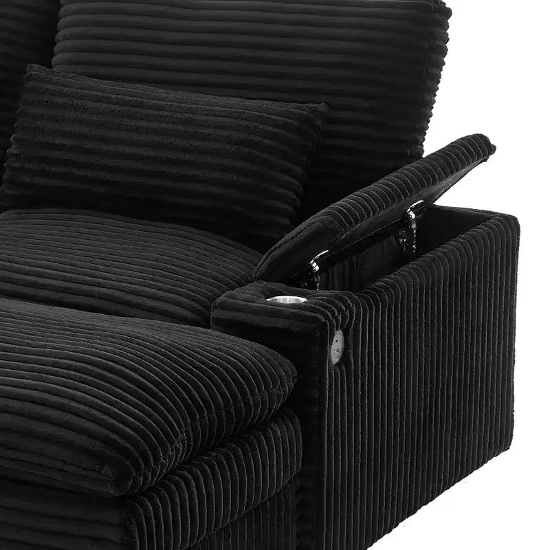 Polibi Modern Corduroy Loveseat Sofa with Two Movable Ottomans
