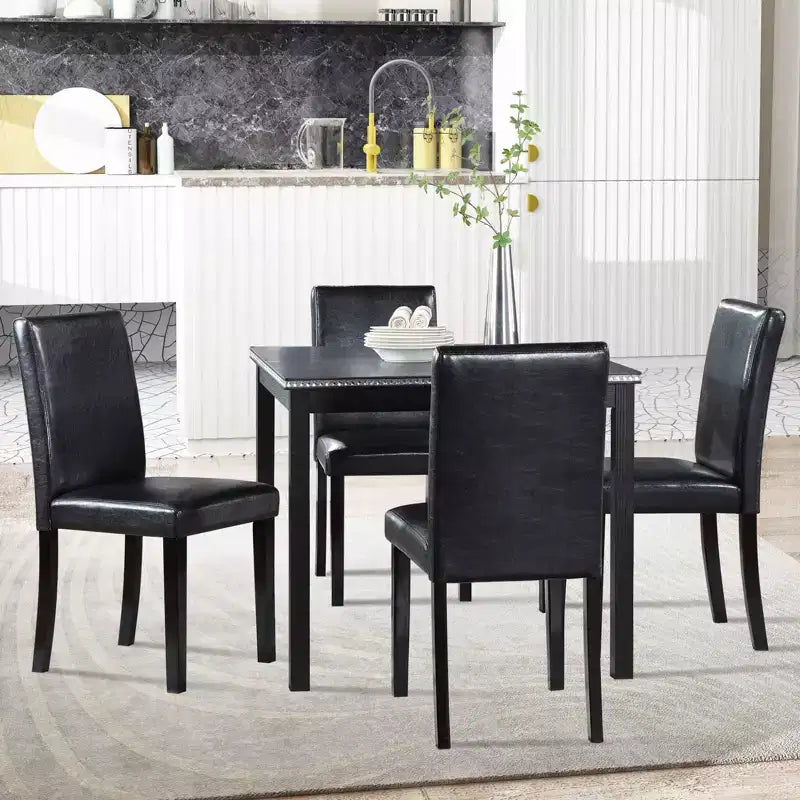 GDFStudio Jensen Modern 5 Piece Acacia Wood Faux Leather Upholstered Dining Chairs with Square Dining Table