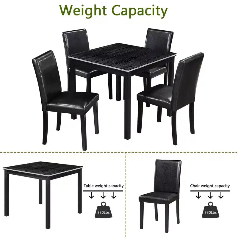 GDFStudio Jensen Modern 5 Piece Acacia Wood Faux Leather Upholstered Dining Chairs with Square Dining Table