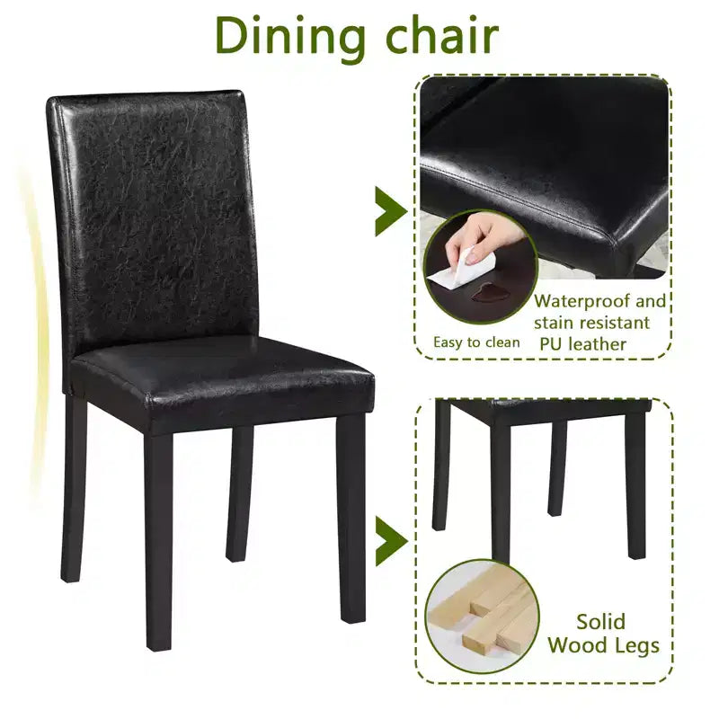 GDFStudio Jensen Modern 5 Piece Acacia Wood Faux Leather Upholstered Dining Chairs with Square Dining Table