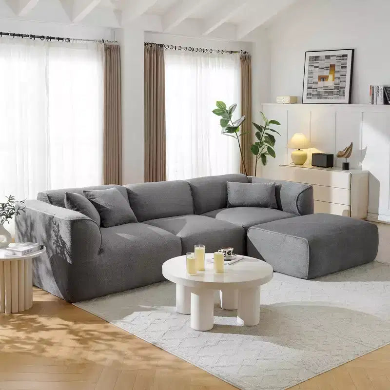 Clihome Luxury Living Room 4-Seater Velvet Sofa Set with Movable Ottoman,Plush Couch