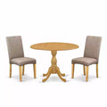 3-Piece Natural Oak Finish Solid Wood Top - Dining Room Set with High Back - Seats 4