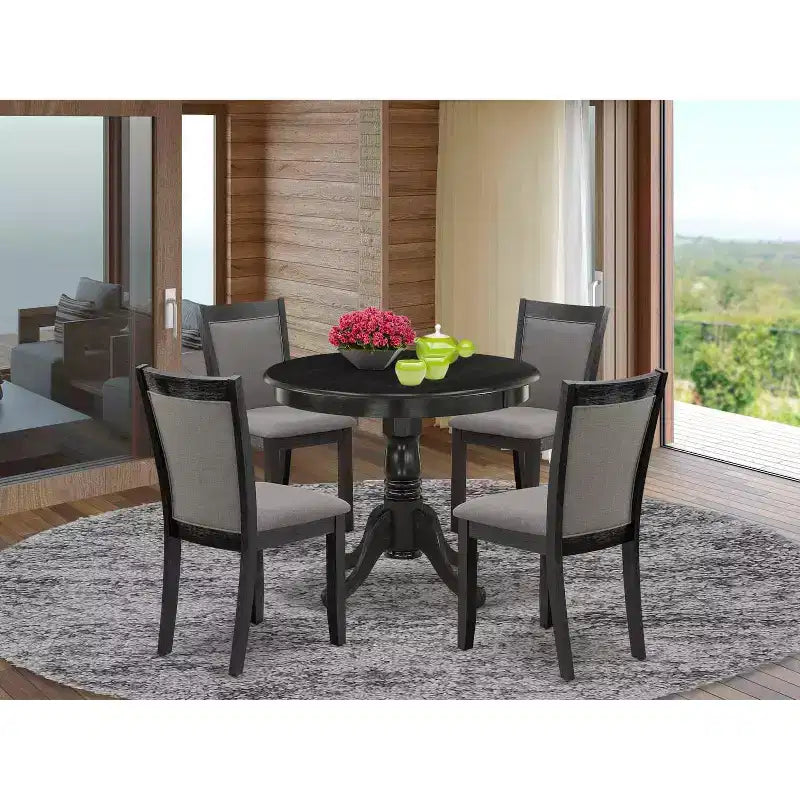 HomeStock 5-Piece Natural Oak Finish Solid Wood Top Dining table with 4 Chairs