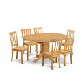 7-Piece Oval Natural Oak Finish Solid Wood Top Dining Table with 6-Chairs with