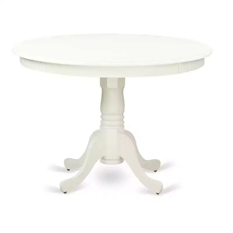 HomeStock 5-Piece Round Linen White Finish Solid Wood Top Dining table with 4 Chairs with Slat Back