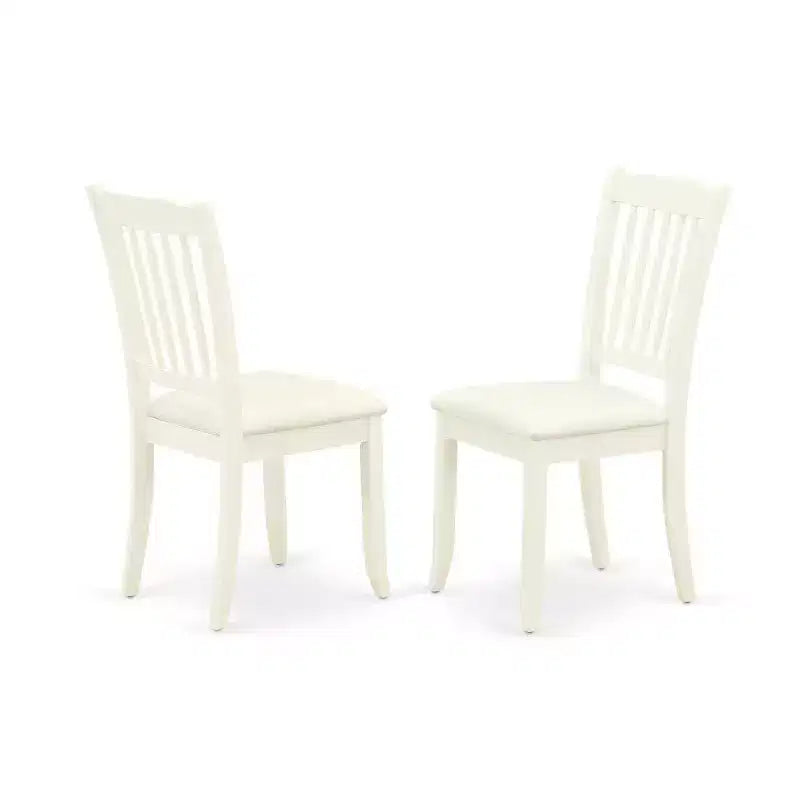 HomeStock 5-Piece Round Linen White Finish Solid Wood Top Dining table with 4 Chairs with Slat Back