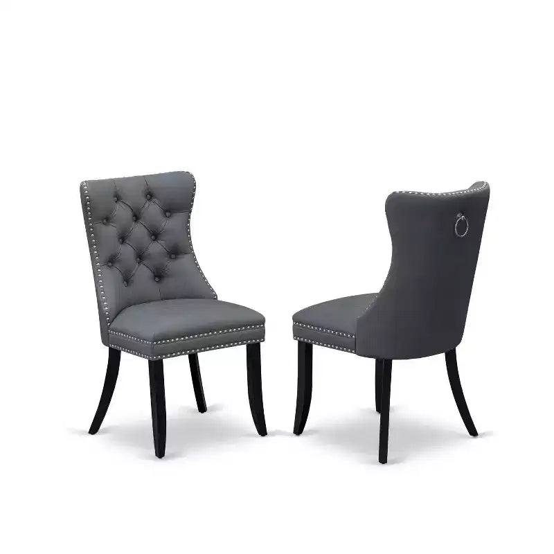 3-Piece Black Finish Solid Wood Top-Round Upholstered Dining Room Set -Seats 4