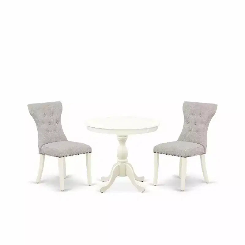 3-Piece Linen White Finish Solid Wood Top - Button Tufted Upholstered Dining Room Set - Seats 4