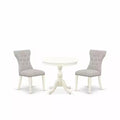 3-Piece Linen White Finish Solid Wood Top - Button Tufted Upholstered Dining Room Set - Seats 4