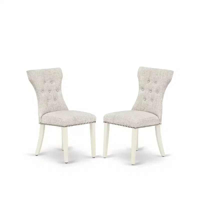 3-Piece Linen White Finish Solid Wood Top - Button Tufted Upholstered Dining Room Set - Seats 4