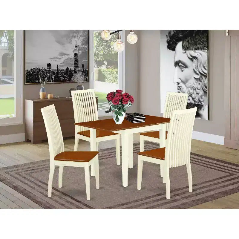 5-Piece Buttermilk and Cherry Solid Wood Top - Dining Room Set - Seats 4