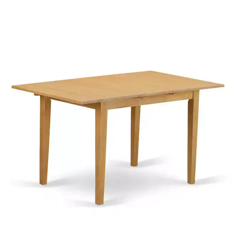 Rectangular Dining Table Set - 3pc Table with Butterfly Leaf & 2 Parsons Chairs - Linen Fabric, Oak Legs