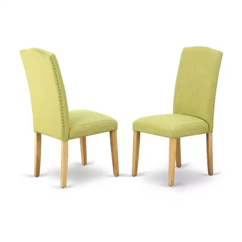 Rectangular Dining Table Set - 3pc Table with Butterfly Leaf & 2 Parsons Chairs - Linen Fabric, Oak Legs