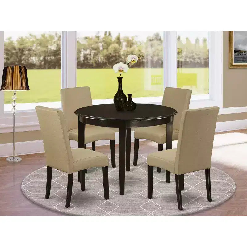 Round Kitchen Table Set 5 Piece - 42 Inch Table & 4 Parsons Chairs - Urban Modern Design