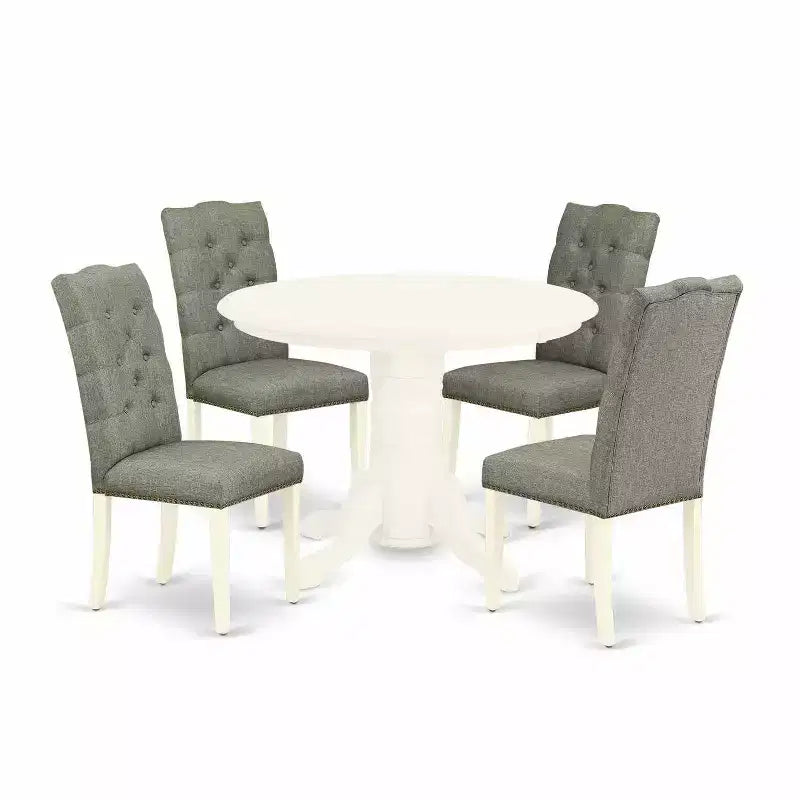 HomeStock 5-Piece Buttermilk and Cherry Finish Solid Wood Top Dining Table with 4-Parson Chair