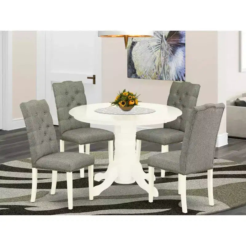 HomeStock 5-Piece Buttermilk and Cherry Finish Solid Wood Top Dining Table with 4-Parson Chair