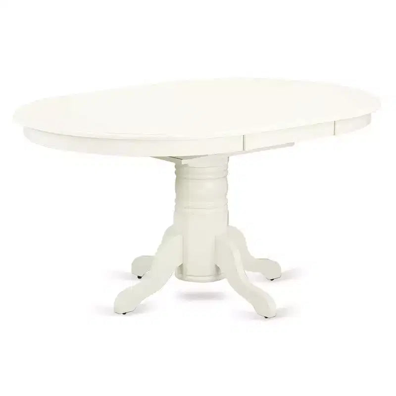 Dinette Set 7Pc Oval Table w/ Leaf & 6 Chairs - White PU Leather - Tuscan Style