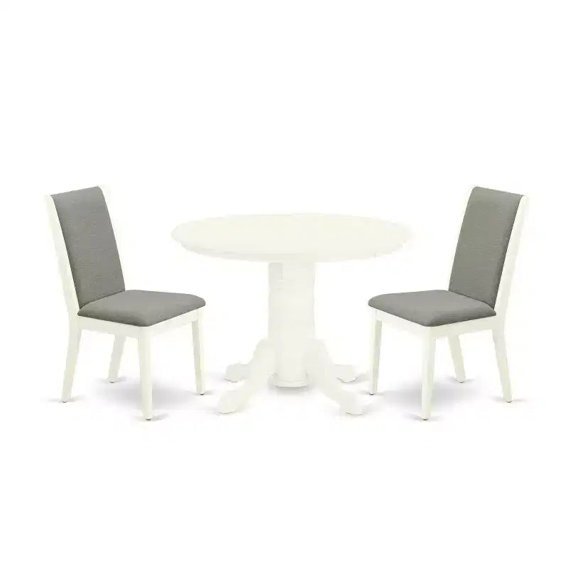 3-Piece Linen white Solid Wood Top - Round Dining Room Set - Seats 4