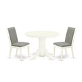 3-Piece Linen white Solid Wood Top - Round Dining Room Set - Seats 4