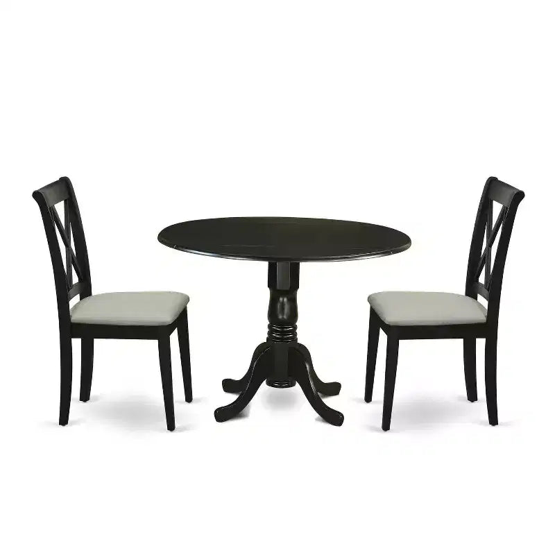 HomeStock 3-Pc Black Finish Solid Wood Top-Round Dining Room Set with Dropleaf-Seats 4