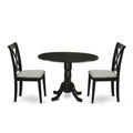 HomeStock 3-Pc Black Finish Solid Wood Top-Round Dining Room Set with Dropleaf-Seats 4