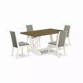 HomeStock 5-Piece Rectangle Wire Brushed Linen White Finish Solid Wood Top Dining table with 4 Chairs