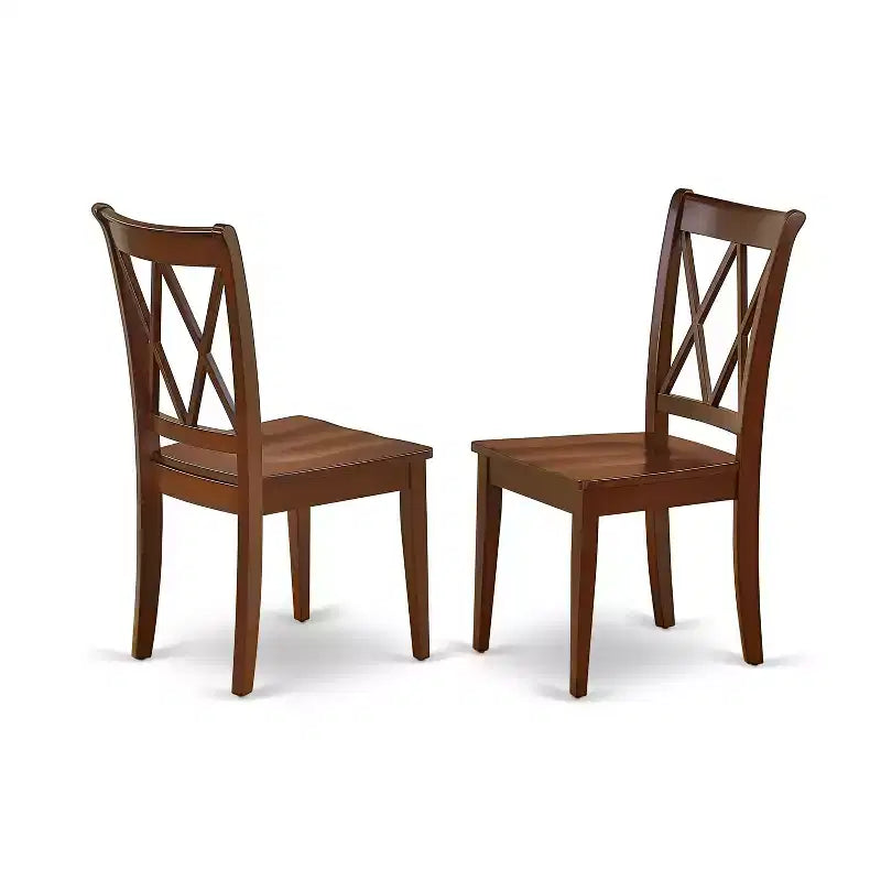 HomeStock 5-Piece Round Mahogany Finish Solid Wood Top Dining table with 4 Chairs with Drop Leaf Cross Back