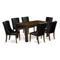 HomeStock 7-Piece Distressed Jacobean Finish Solid Wood Top Dining Table with 6 Chairs