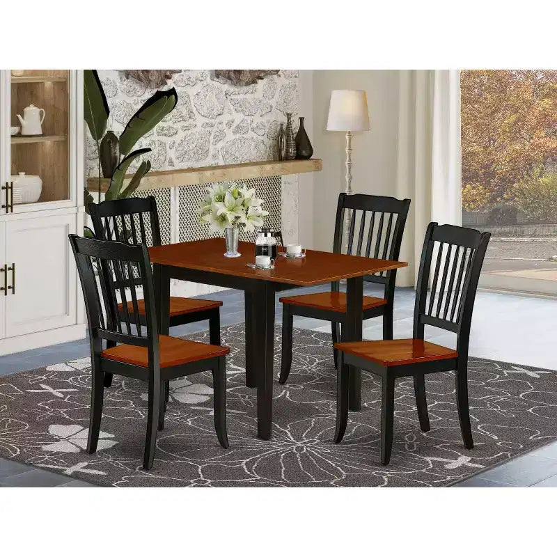 HomeStock 5-Pc Black and Cherry Finish Solid Wood Top - Dining Room Set - Seats 4
