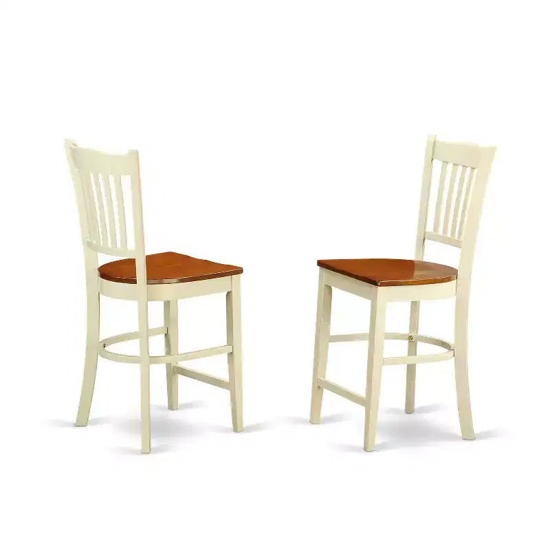 Coastal 5 Piece Kitchen Dining Set - Round Table & 4 Chairs - Buttermilk & Cherry Finish