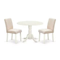 Round Dining Table Set 3pc 42 Table w/ Drop Leaves & 2 Parsons Chairs - Linen Beige Fabric