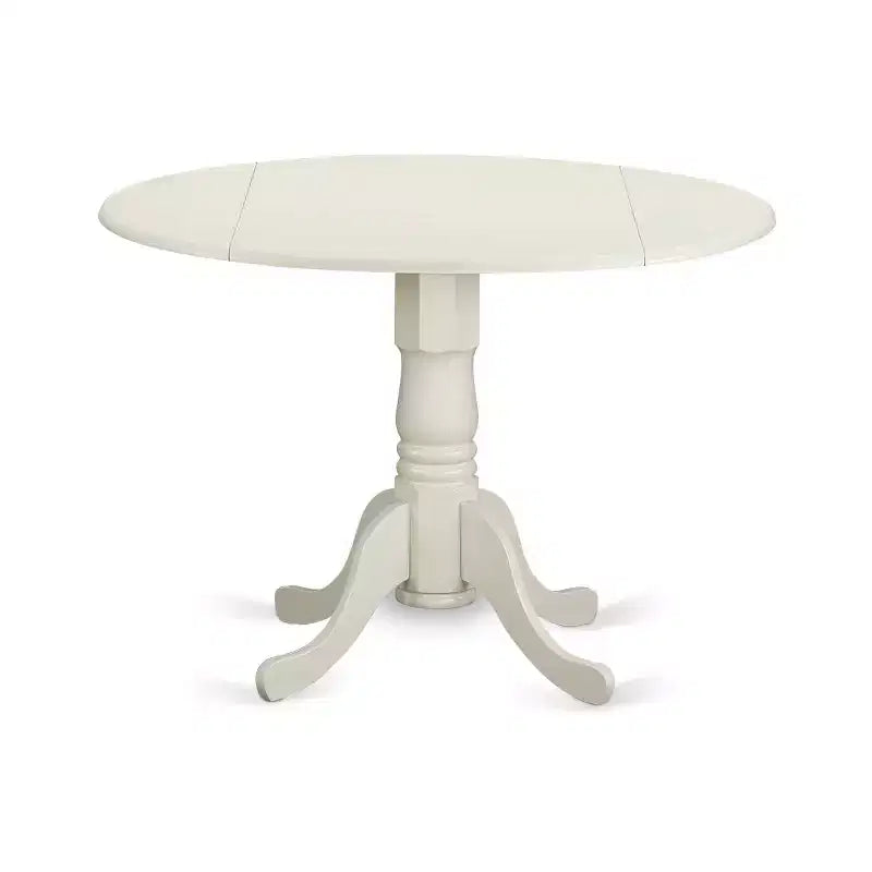 Round Dining Table Set 3pc 42 Table w/ Drop Leaves & 2 Parsons Chairs - Linen Beige Fabric