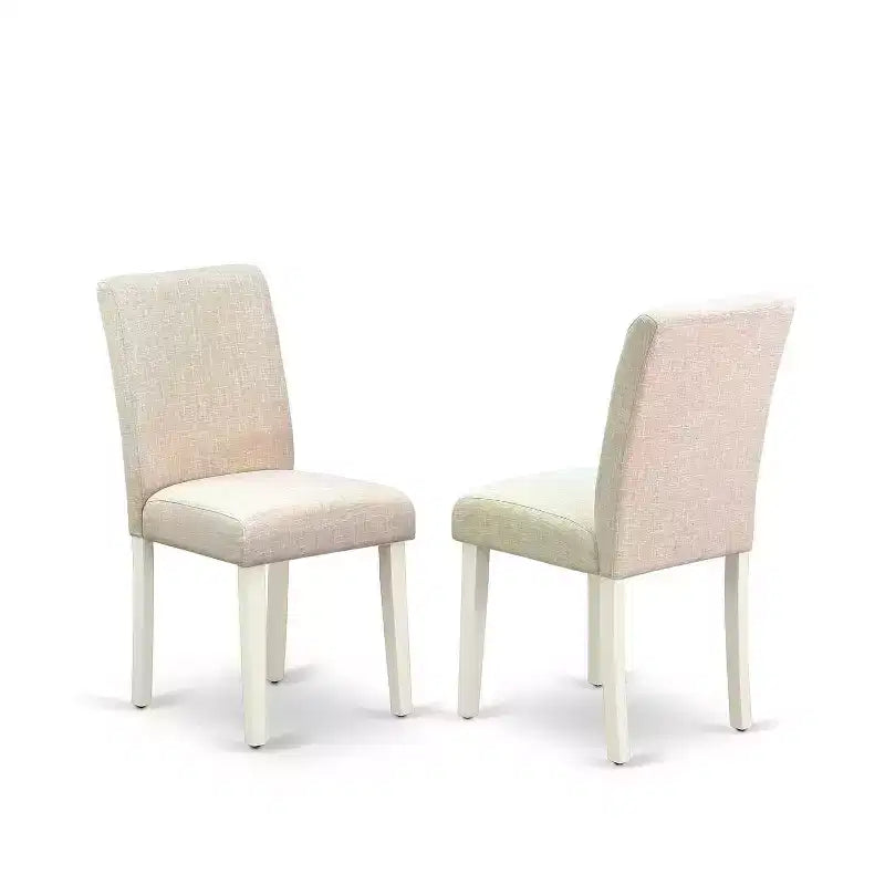 Round Dining Table Set 3pc 42 Table w/ Drop Leaves & 2 Parsons Chairs - Linen Beige Fabric