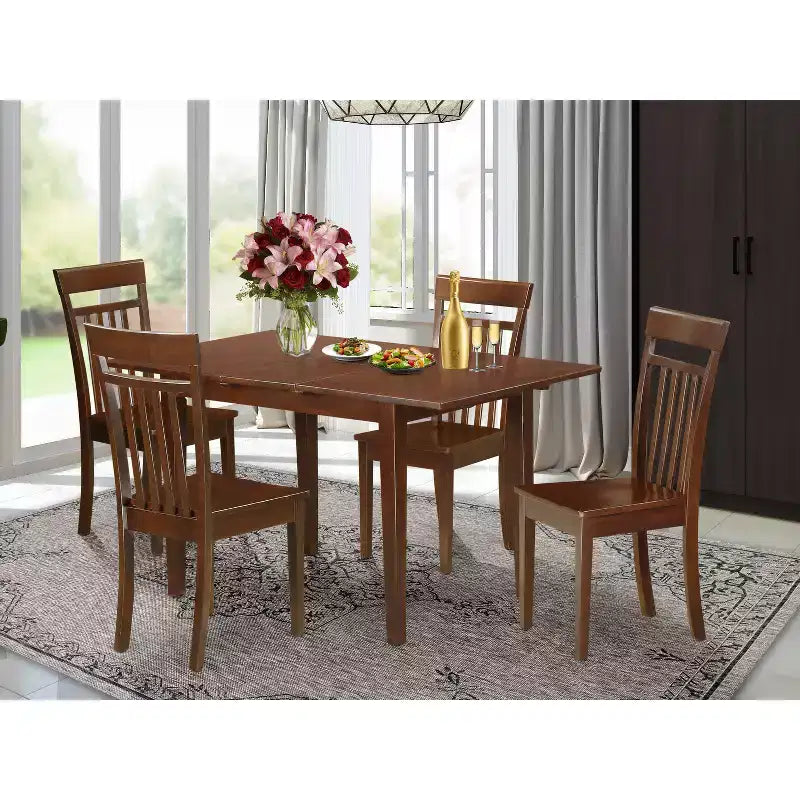HomeStock 5-Piece Rectangle Mahogany Finish Solid Wood Top Dining table with 4-Chairs