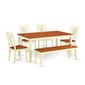 HomeStock 6-Piece Rectangle Buttermilk Cherry Finish Solid Wood Top Dining Table with 1-Bench and 4-Chairs