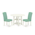 Vintage Dining Set 3Pc Table & 2 Chairs - 20x42 Table w/ Drop Leaves - Linen White Legs - PU Leather Seat