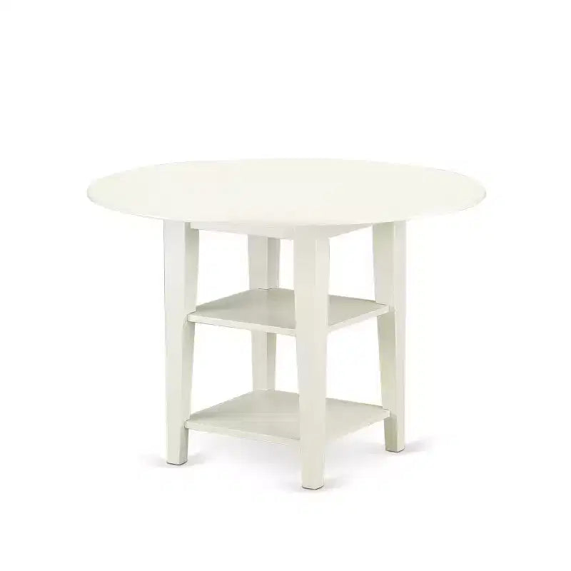Vintage Dining Set 3Pc Table & 2 Chairs - 20x42 Table w/ Drop Leaves - Linen White Legs - PU Leather Seat