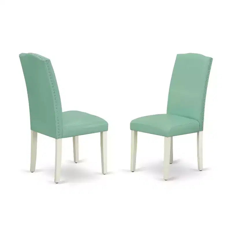 Vintage Dining Set 3Pc Table & 2 Chairs - 20x42 Table w/ Drop Leaves - Linen White Legs - PU Leather Seat