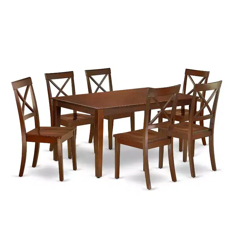 Medieval Dining Set 7-Piece - 60 Rectangle Table & 6 Chairs - Classic Wood Furniture for Home